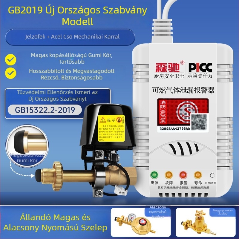 Senchi MQ08 Fix telepítésű gázszivárgás-riasztó automatikus záróventilllel éghető gázokhoz