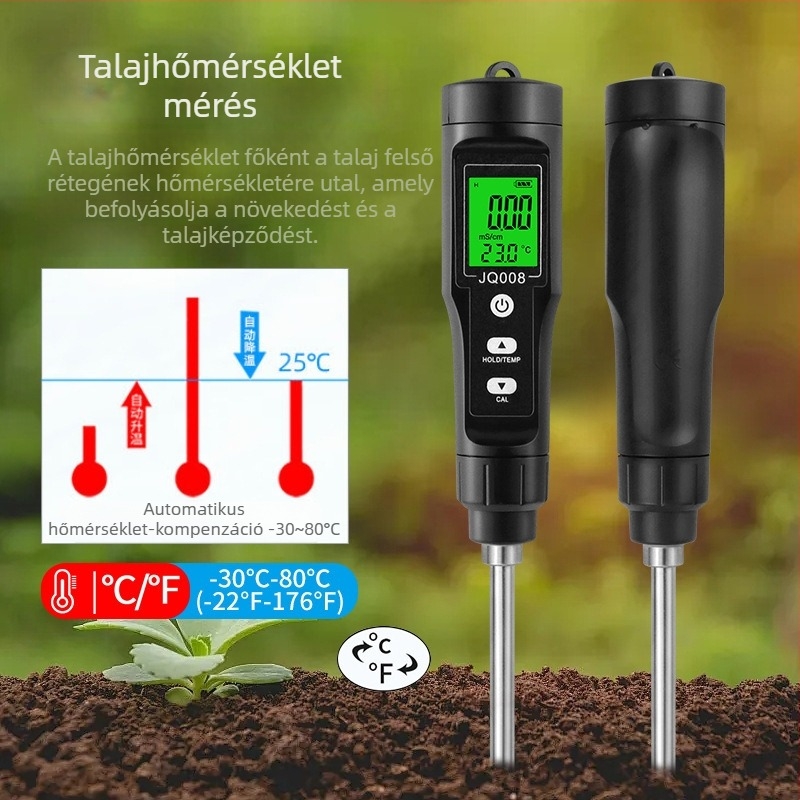 Record Work toll-stílusú talajtester EC-értékkel és hőmérséklettel kerthez és ültetvényekhez