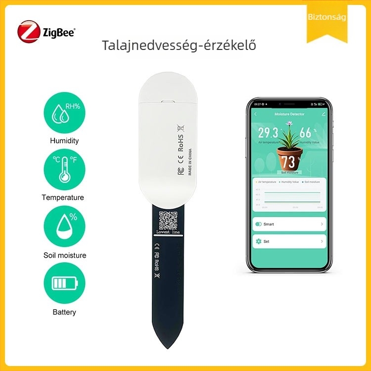 Zigbee alapú intelligens talajnedvesség és hőmérséklet szenzor, talajnedvesség-érzékelő, kompatibil a Home Assistant Z2M-mel