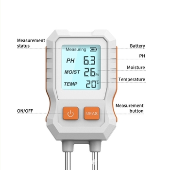 Talajmérő SGS12 pH- és páratartalom-méréssel, modell SGS12, pH-eltérés ±0,5, páratartalom ±10%, tömeg 118 g