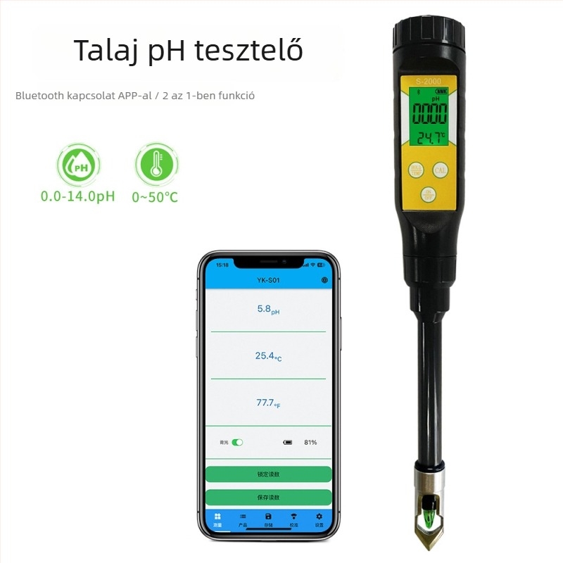 Nagy pontosságú Bluetooth talajpH- és EC-mérő, üvegházhoz és otthoni használatra