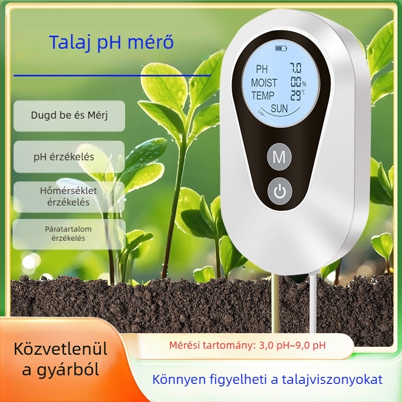 Mezőgazdasági felhasználásra tervezett talaj pH-tesztelő nedvesség, fény és hőmérséklet méréssel