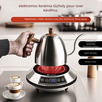 Hosszúcsövű kávéfőző rozsdamentes acélból, kézi készítésre és elektromos felmelegítésre, márka l-ebans, logó nyomtatás lehetősége, bevezetés 2024