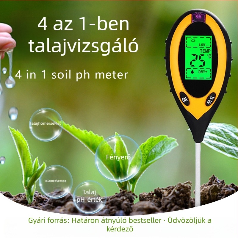 2024 Négy az egyben talajdetektor: megvilágítás, hőmérséklet, talajnedvesség és pH érték