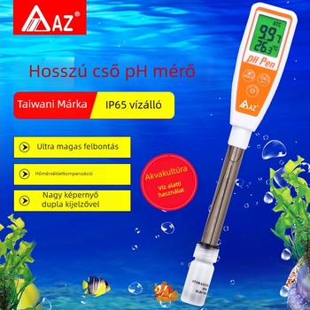 AZ-8692 Hordozható pH-mérő beépített érzékelővel — pH-tartomány 2.0–12.00, pontosság ±0.03 pH, hőmérséklet-kompenzáció 50°C-ig, működési hőmérséklet 0–50°C
