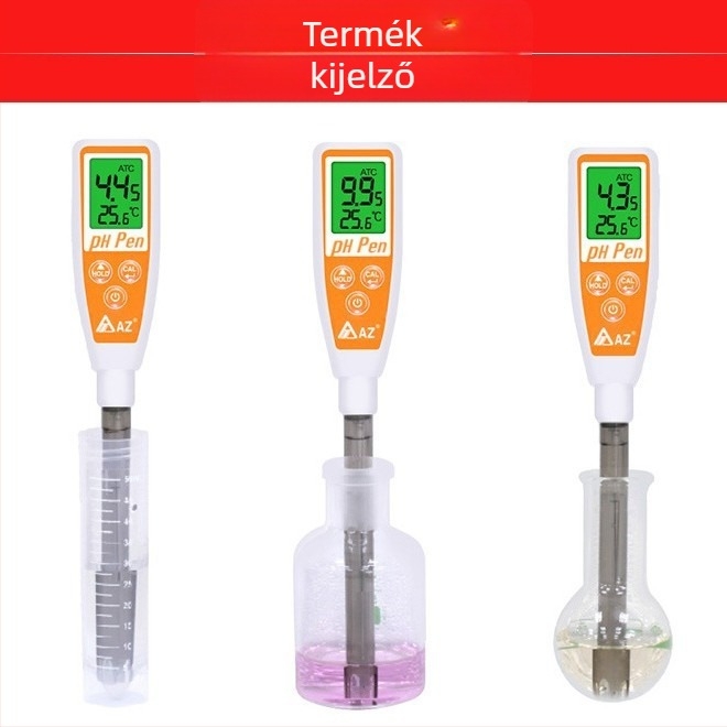 AZ-8692 Hordozható pH-mérő beépített érzékelővel — pH-tartomány 2.0–12.00, pontosság ±0.03 pH, hőmérséklet-kompenzáció 50°C-ig, működési hőmérséklet 0–50°C