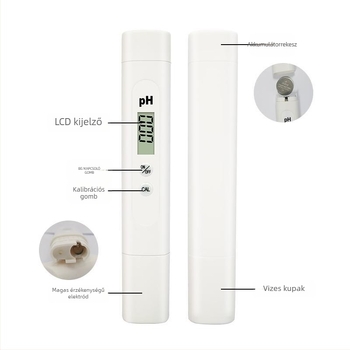 Hordozható pH mérő üvegszondával, 0–14 pH tartomány, 0,01-es pontosság, 0–60 °C hőmérséklet-kompenzáció