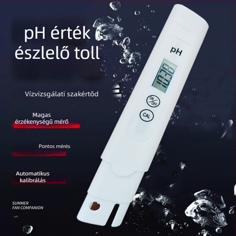 Hordozható pH mérő üvegszondával, 0–14 pH tartomány, 0,01-es pontosság, 0–60 °C hőmérséklet-kompenzáció