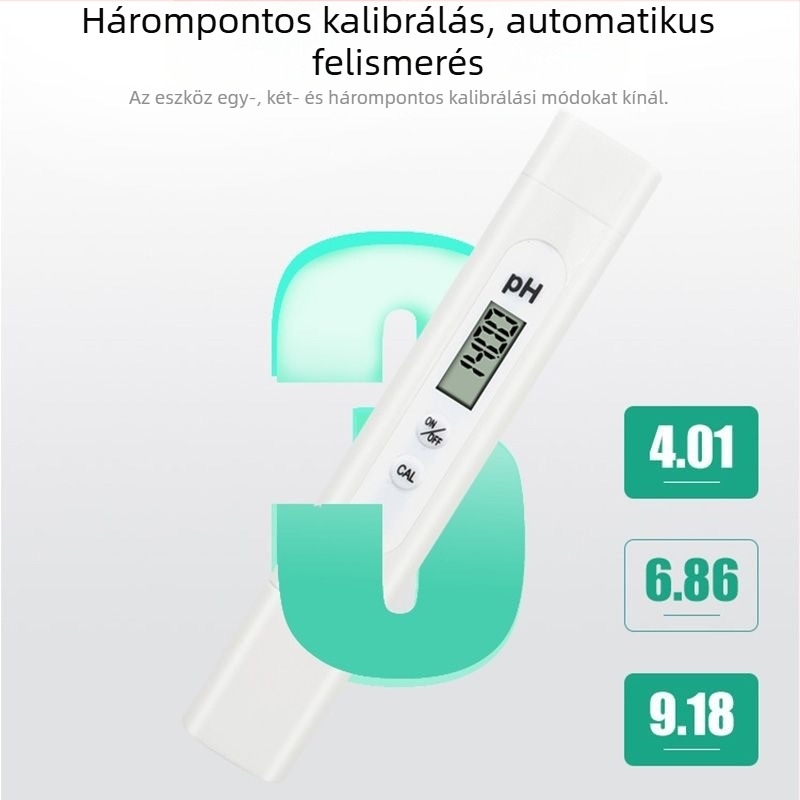 Hordozható pH mérő üvegszondával, 0–14 pH tartomány, 0,01-es pontosság, 0–60 °C hőmérséklet-kompenzáció