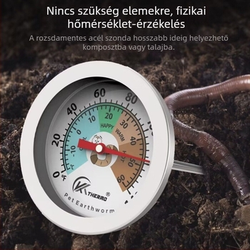 20 cm hosszú rozsdamentes acél talajhőmérő szonda kültéri kertészkedéshez és komposztáláshoz