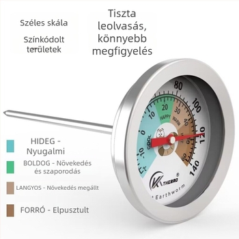 20 cm hosszú rozsdamentes acél talajhőmérő szonda kültéri kertészkedéshez és komposztáláshoz