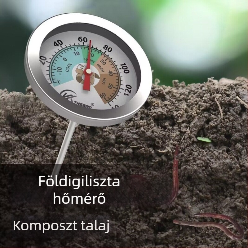 20 cm hosszú rozsdamentes acél talajhőmérő szonda kültéri kertészkedéshez és komposztáláshoz