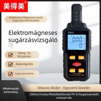 Hordozható kézi elektromágneses mező detektor digitális kijelzővel és lítium akkumulátorral, nagy- és alacsony frekvenciájú elektromos és mágneses mezők mérésére.