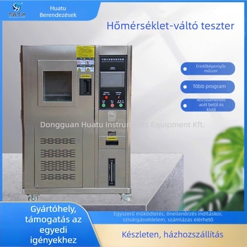 100 L állandó hőmérséklet- és páratartalmú vizsgálati kamra, -40–150 °C tartomány, egyenletesség 2.0 °C, ingadozás 1.5 °C, automata hőmérséklet-szabályozás, laboratóriumi használatra