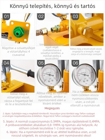 Kézi nyomáspróba pumpa PPR csövekhez, padlófűtés szivárgásdetektor, háztartási vízvezeték nyomásfokozó pumpa