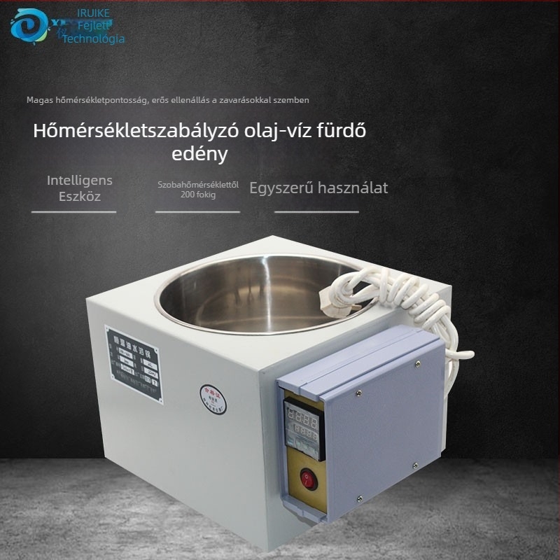 Laboratóriumi olaj-víz fürdő digitális kijelzővel, modell HH-WO, hőmérséklet-tartomány 300°C-ig, ±1°C stabilitás, rozsdamentes acél