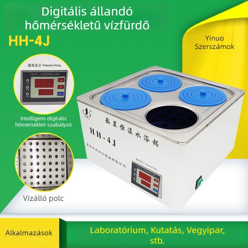 HH-4J vízfürdő, testreszabható, intelligens digitális kijelzővel, rozsdamentes acél elektromos fűtés, hőmérséklet-tartomány a környezeti hőmérséklet-től 99,9°C-ig, pontosság ±0,5°C