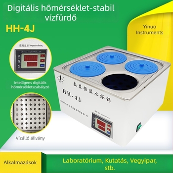 Rozsdamentes acélból készült digitális kijelzős vízfürdő, HH-4J modell, állandó hőmérséklet, hőmérséklet-tartomány: környezeti hőmérséklet - 99,9°C, ingadozás ±0,5°C
