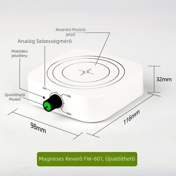 Laboratóriumi mágneses keverő FW 501 / FW 601, 1000 ml kapacitás, 110–240 V AC tápfeszültség, 240 V működési feszültség, tömeg 0,2 kg