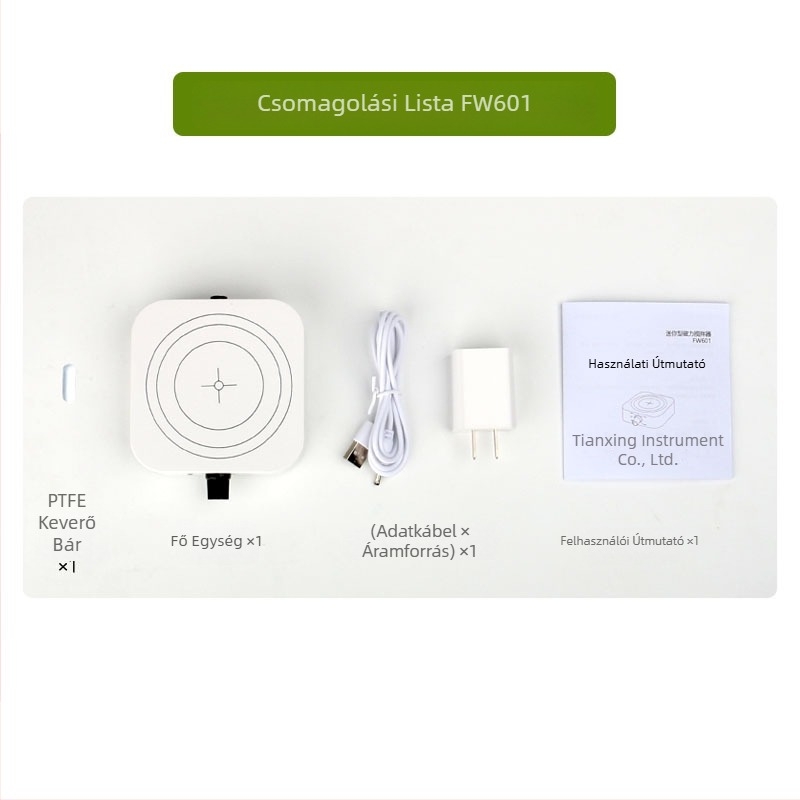 Laboratóriumi mágneses keverő FW 501 / FW 601, 1000 ml kapacitás, 110–240 V AC tápfeszültség, 240 V működési feszültség, tömeg 0,2 kg