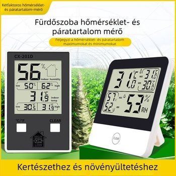 Üvegházhoz tervezett hőmérséklet- és páratartalom-mérő digitális kijelzővel, magas és alacsony hőmérsékleti rekordok, modell L-260