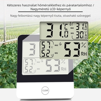 Üvegházhoz tervezett hőmérséklet- és páratartalom-mérő digitális kijelzővel, magas és alacsony hőmérsékleti rekordok, modell L-260