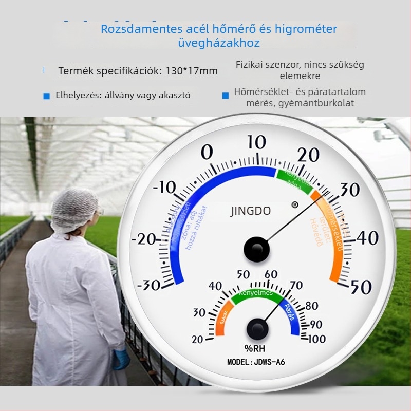 Üvegházhoz tervezett hőmérséklet- és páratartalom-mérő digitális kijelzővel, magas és alacsony hőmérsékleti rekordok, modell L-260