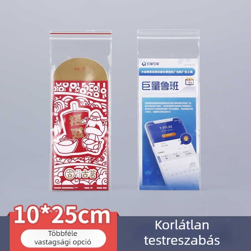 10x25 átlátszó önzáró tasakok, 8–20 mm vastagság, műanyag lezáró tasakok, hosszú csík formában