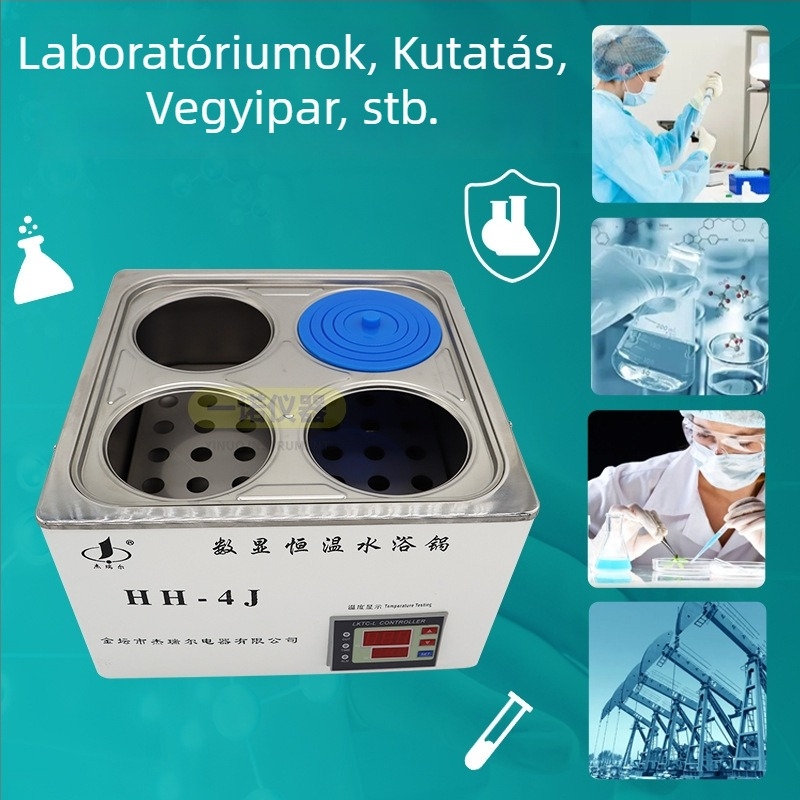Digitális kijelzős állandó hőmérsékletű vízfürdő, egyrészes formázott tartály száraz égés elleni védelemmel, nyílások 1/2/4/6 — Modell Hh-4j