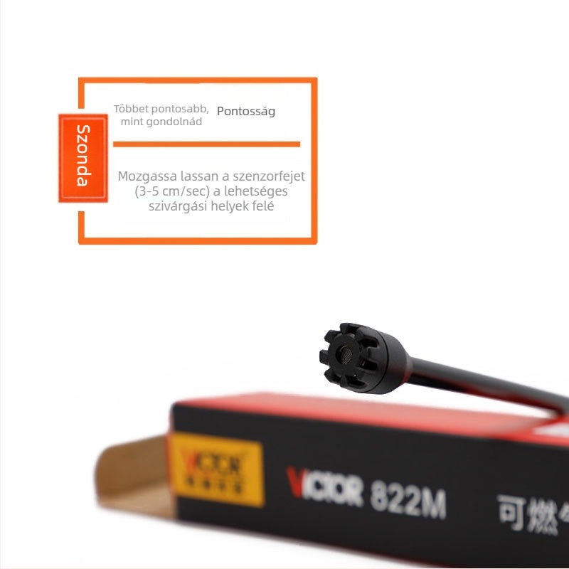Kompakt éghető gázdetektor VC822M - 50-1000 PPM metán, érzékenység <20 PPM, gyors reagálás, 2× AAA elem, sípoló hang és indikátor