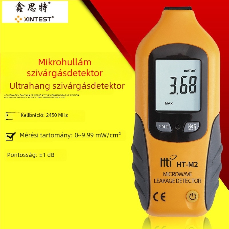 HT-M2 Mikrohullámú szivárgás detektor, elektromágneses sugárzás mérő, mérési tartomány 0–9.99 mW/cm², pontosság ±1 dB, felbontás 0.01, 9V elem