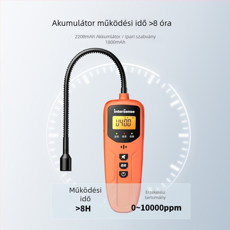 X20 hordozható gyúlékony gázdetektor – 0–9999 ppm tartomány, 1 ppm pontosság, DC24V tápegység, lítium akkumulátor