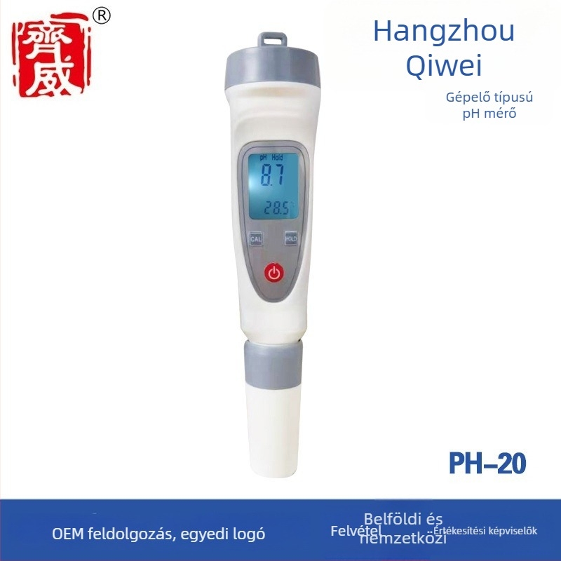 PH-20 hordozható pH-mérő digitális kijelzővel, beépített kompozit elektróddal, pontosság ±0,1 pH