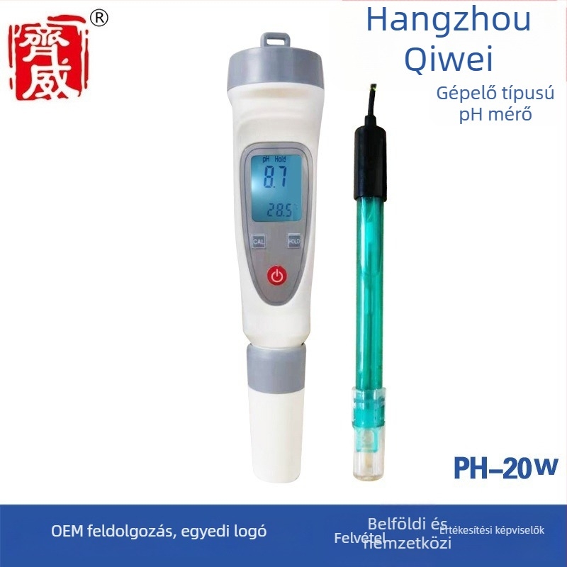 PH-20 hordozható pH-mérő digitális kijelzővel, beépített kompozit elektróddal, pontosság ±0,1 pH