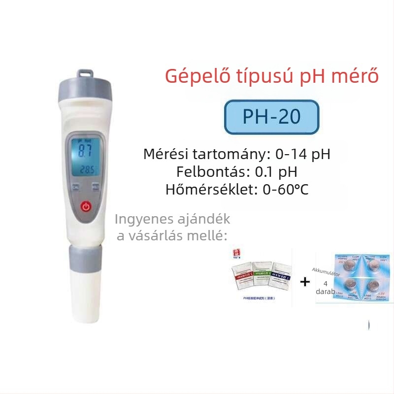 PH-20 hordozható pH-mérő digitális kijelzővel, beépített kompozit elektróddal, pontosság ±0,1 pH