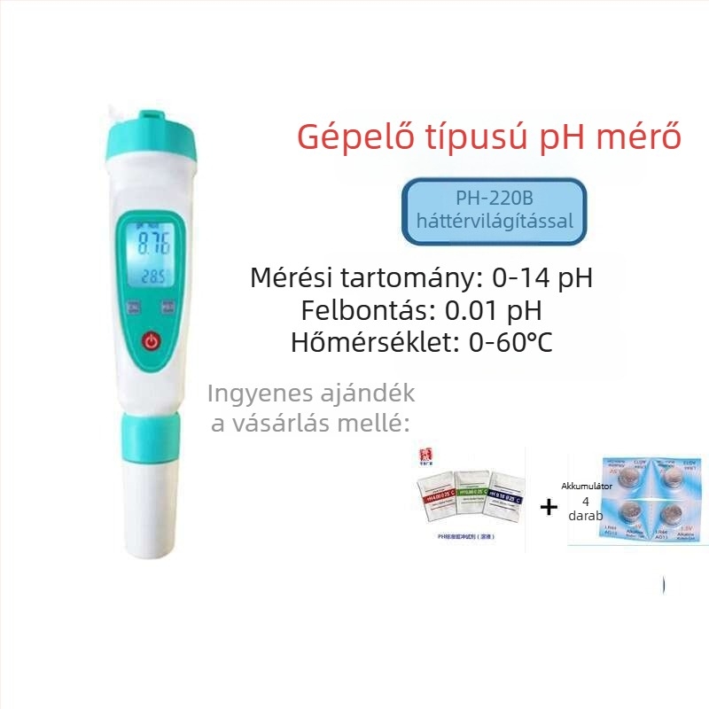PH-20 hordozható pH-mérő digitális kijelzővel, beépített kompozit elektróddal, pontosság ±0,1 pH