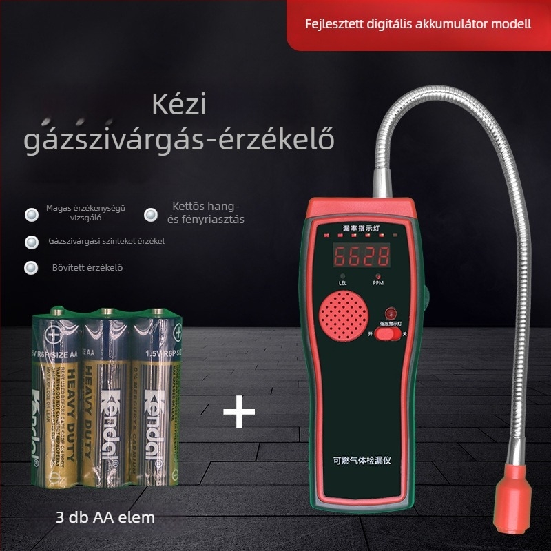Hordozható gázdetektor háztartási éghető gázokra, digitális kijelzővel és magas érzékenységű riasztással