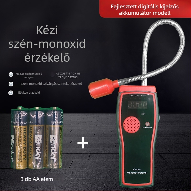 Hordozható gázdetektor háztartási éghető gázokra, digitális kijelzővel és magas érzékenységű riasztással