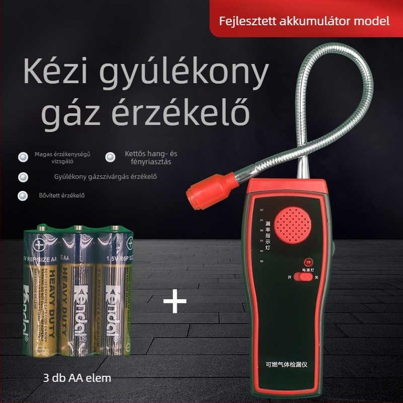 Hordozható gázdetektor háztartási éghető gázokra, digitális kijelzővel és magas érzékenységű riasztással