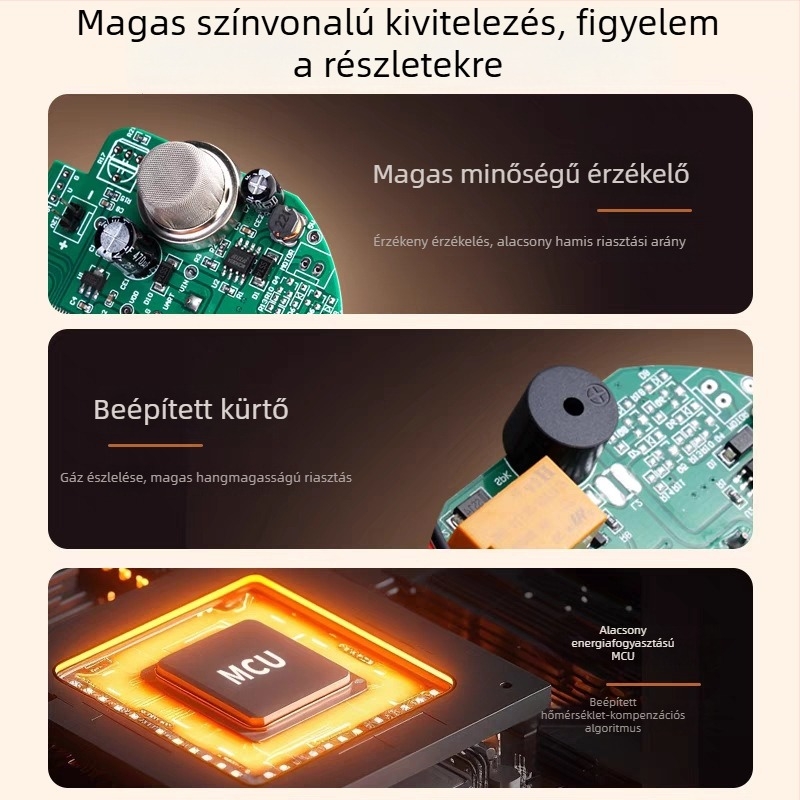 JD52 gázriasztó – fix, 12–24V tápegység, természetes gáz detektor, 20–40 m² lefedettség