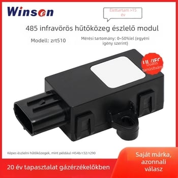 Infravörös hűtőközeg-szivárgásérzékelő klímaberendezésekhez — Modell ZRT510; Érzékelhető gáz: R454b (R32/R290 opcionális); Pontosság ±2,5% lfl; Kimenet RS485 (UART/PWM opciós); Működési hőmérséklet 80°C.