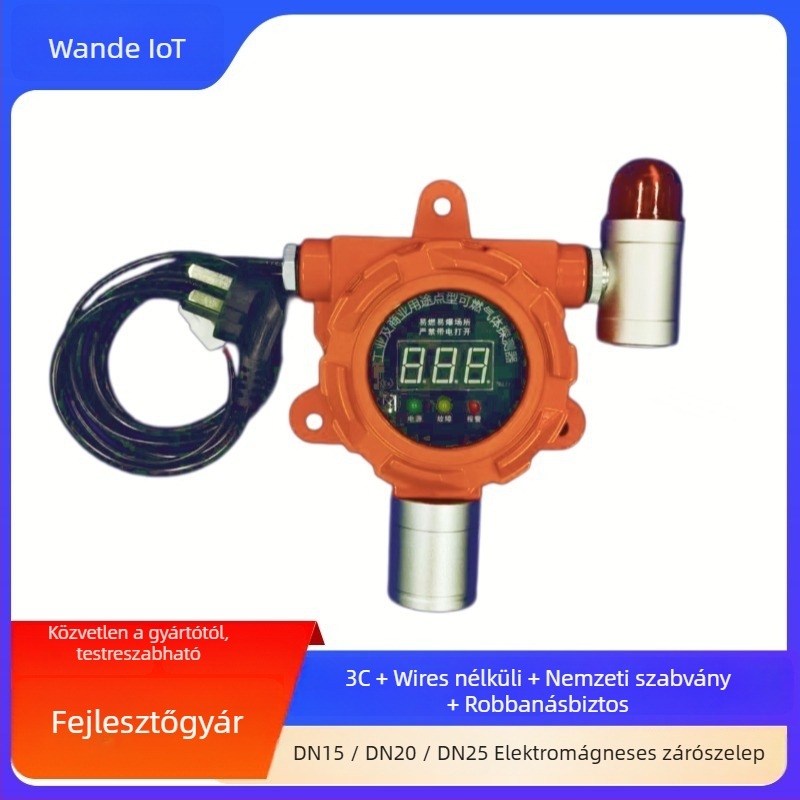 WD501 kereskedelmi gázriasztó, 3C-tanúsítványú, metán/propan detektor, tartomány 0-10