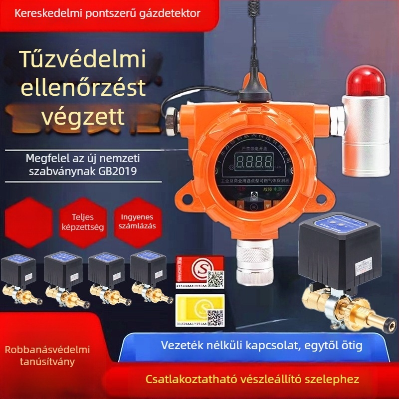 WD501 kereskedelmi gázriasztó, 3C-tanúsítványú, metán/propan detektor, tartomány 0-10