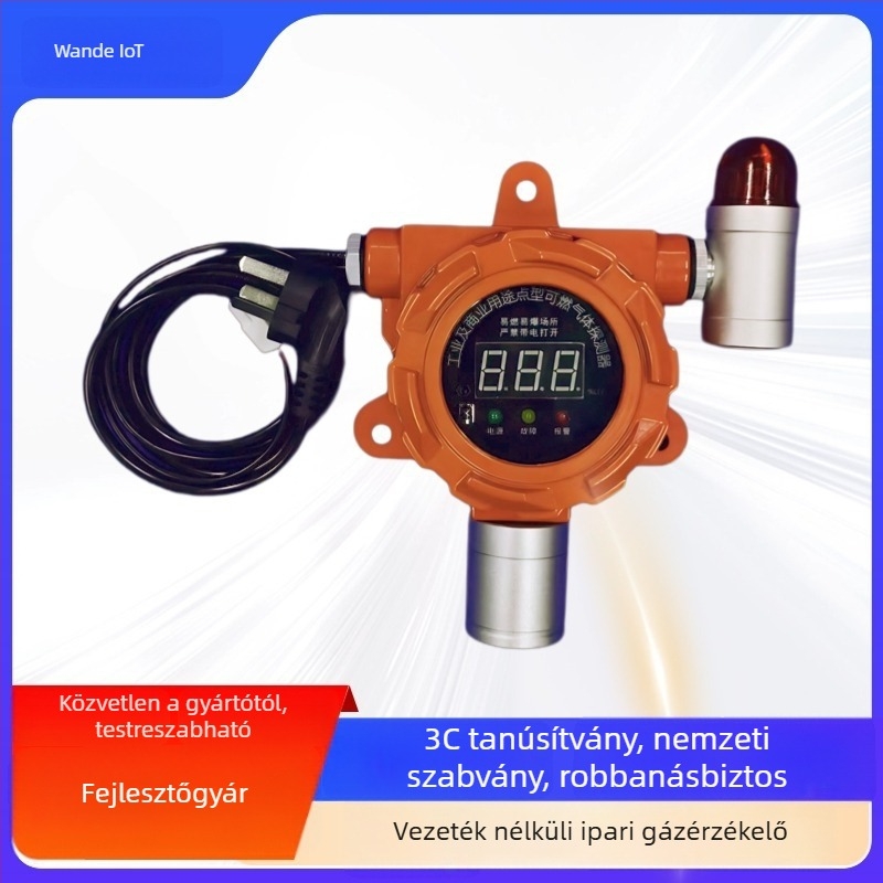 WD501 kereskedelmi gázriasztó, 3C-tanúsítványú, metán/propan detektor, tartomány 0-10