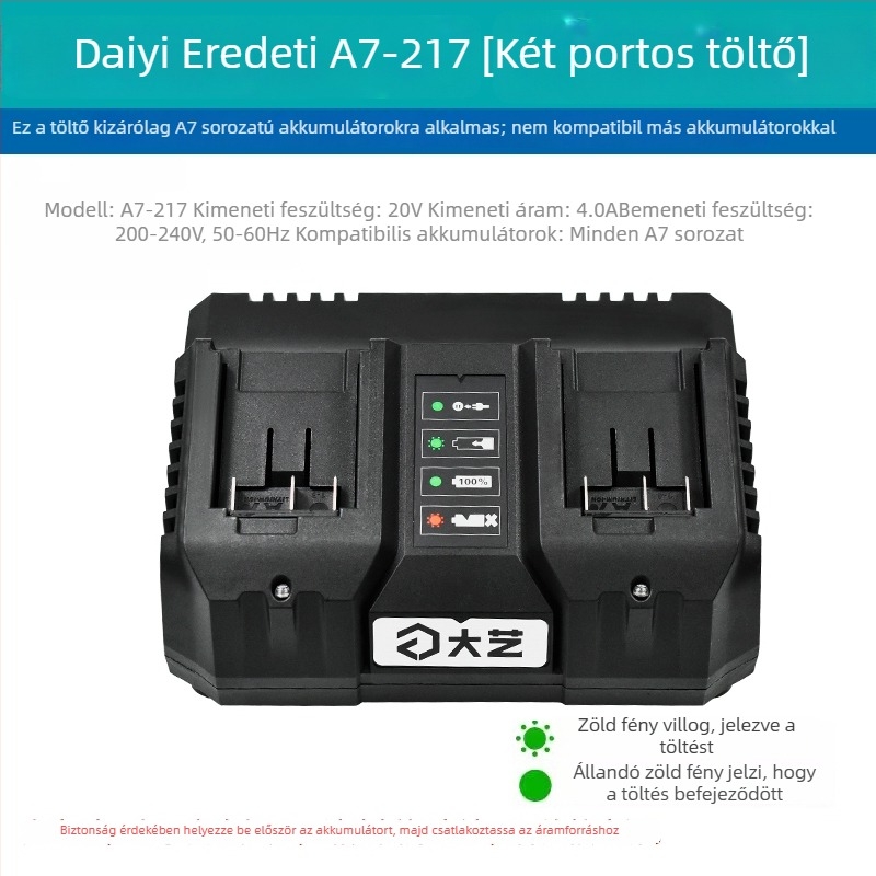Dayi A7/A6 eredeti 20V Li-ion akkumulátortöltő — 36V névleges feszültség, rozsdamentes acél eszközökhöz, feszültségtartomány: más