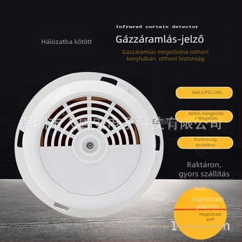 Gázriasztó detektor, 12V, mennyezeti szerelés, 360° észlelés, használható gázokra, természetes gázra és LPG-re, hang- és fényriasztás