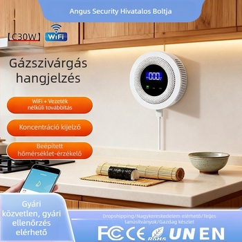 WiFi szénmonoxid- és gázriasztó, 360° érzékelés, 5V tápegység, vezeték nélküli 433MHz, falra szerelhető, app értesítésekkel