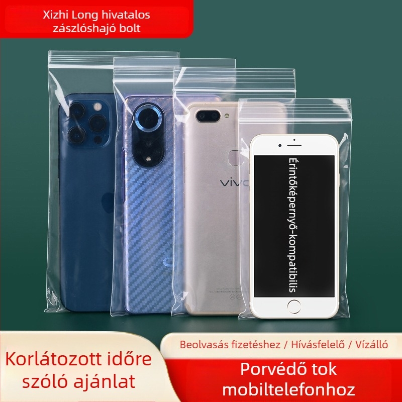 Ziplock zacskók mobilttelefon tartozékainak csomagolásához, átlátszóak, vastítottak, egyszer használatosak, zárhatóak; anyag: új anyag; zárási hossz: 1–1,5 cm; használat: mobilteljes tartozékok csomagolása