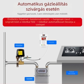 Háztartási gázriasztó – konyha, Model G55, falra szerelhető, AC220V tápegység, vezetékes kommunikáció, hang- és fényriasztás