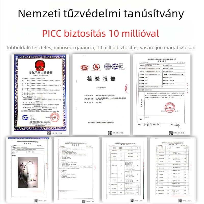 Háztartási gázriasztó – konyha, Model G55, falra szerelhető, AC220V tápegység, vezetékes kommunikáció, hang- és fényriasztás